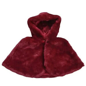 Disney Store Red Faux Fur Cape Poncho Halloween Capelet Hood Size XS
